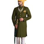 Battle Green Color Maharaja Style Achkan | Regal Ethnic Wear | Jaipurio